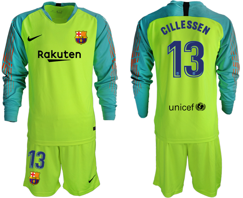 2018-19 Barcelona 13 CILLESSEN Fluorescent Green Long Sleeve Goalkeeper Soccer Jersey