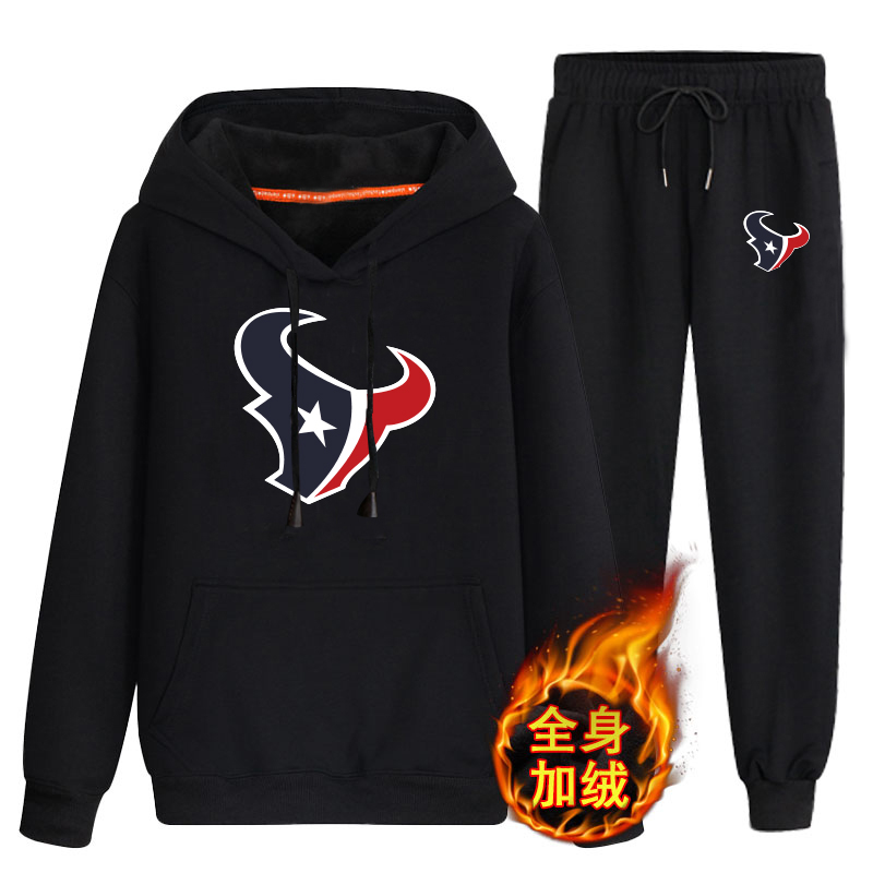 Houston Texans Black Men's Winter Thicken NFL Pullover Hoodie & Pant