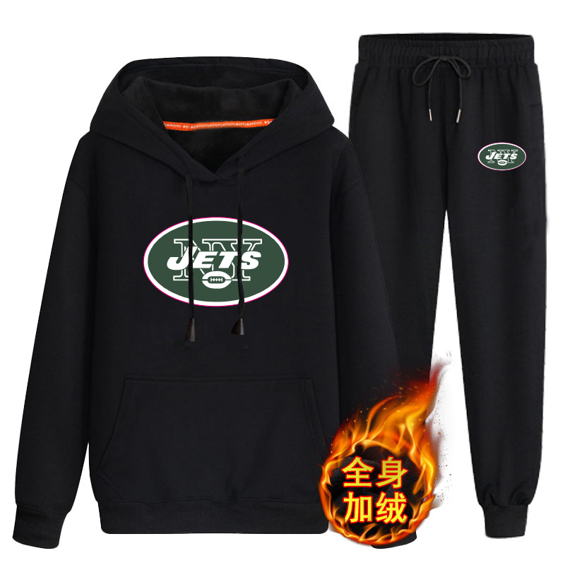 New York Jets Black Men's Winter Thicken NFL Pullover Hoodie & Pant