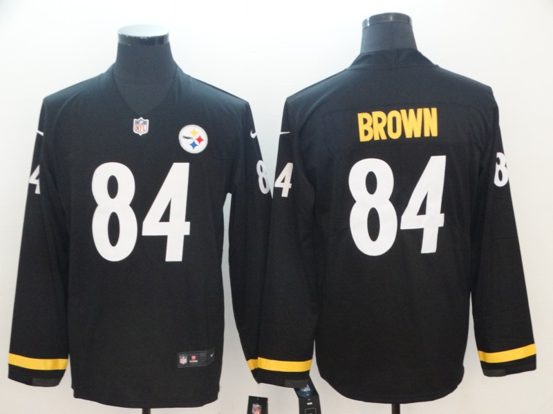 Nike Steelers 84 Antonio Brown Black Therma Long Sleeve Jersey