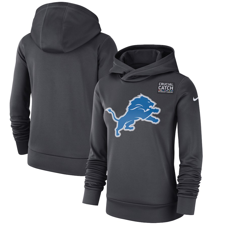 Detroit Lions Anthracite Women's Nike Crucial Catch Performance Hoodie