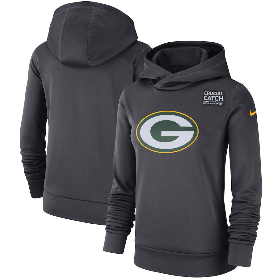 Green Bay Packers Anthracite Women's Nike Crucial Catch Performance Hoodie