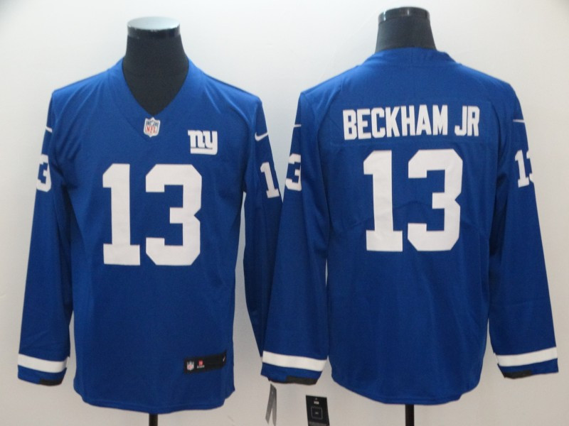 Nike Giants 13 Odell Beckham Jr. Blue Therma Long Sleeve Jersey