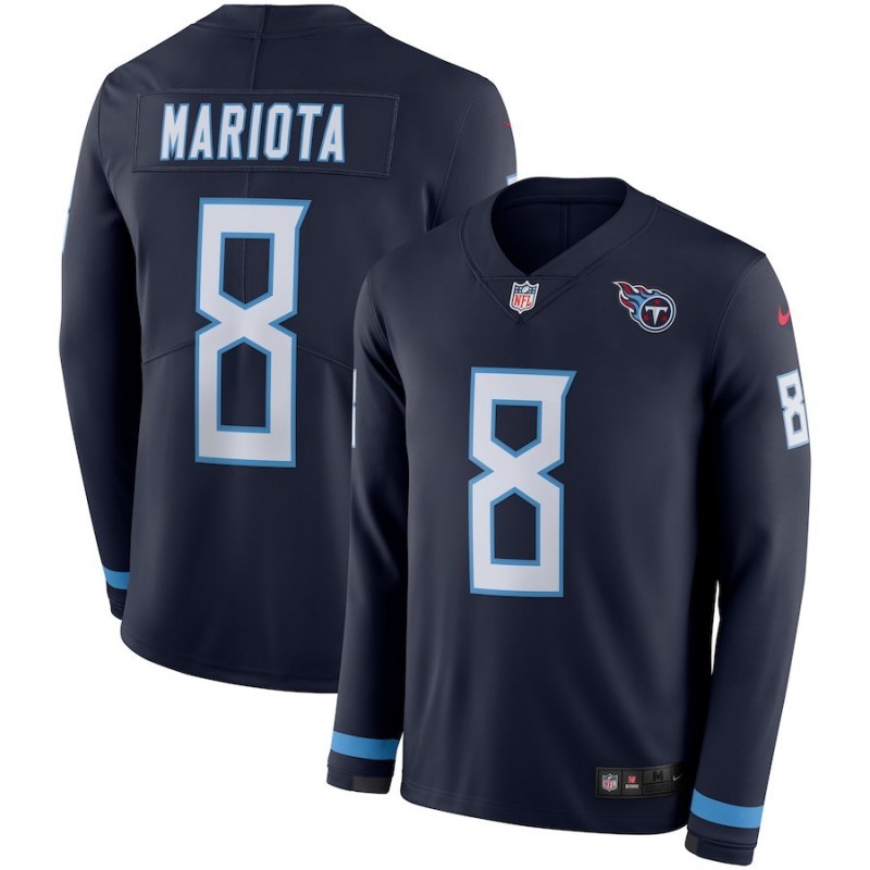 Nike Titans 8 Marcus Mariota Navy Therma Long Sleeve Jersey