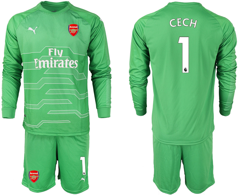 2018-19 Arsenal 1 CECH Green Long Sleeve Goalkeeper Soccer Jersey