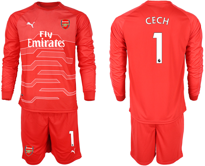 2018-19 Arsenal 1 CECH Red Long Sleeve Goalkeeper Soccer Jersey
