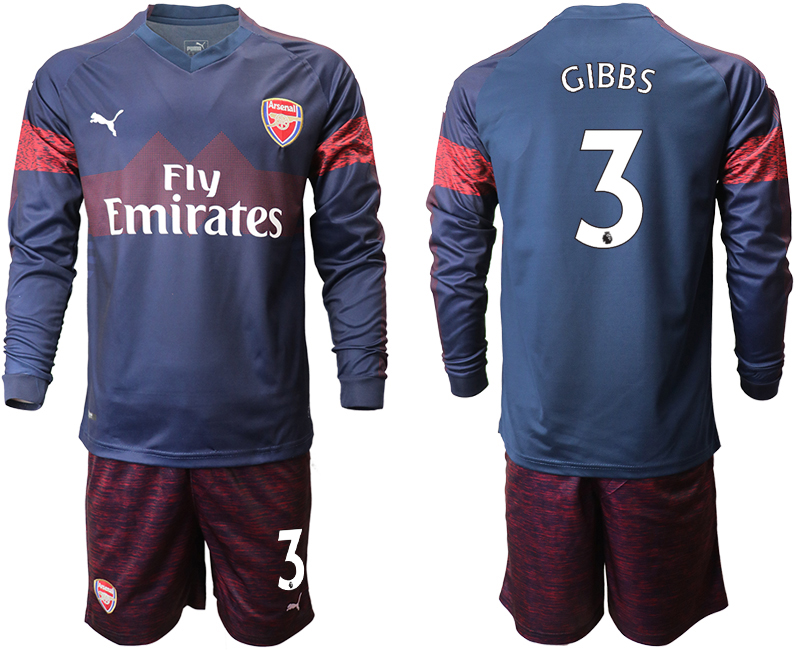 2018-19 Arsenal 3 GIBBS Away Long Sleeve Soccer Jersey