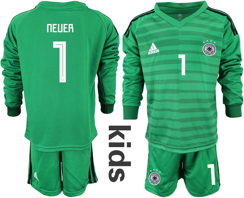 2018-19 Germany 1 NEUER Green Youth Long Sleeve Goalkeeper Soccer Jersey