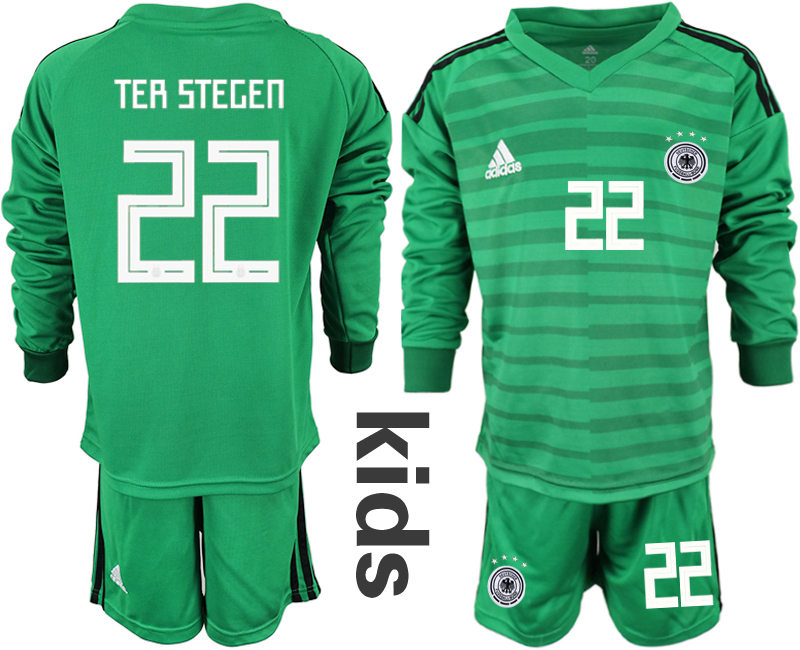 2018-19 Germany 22 TER STEGEN Green Youth Long Sleeve Goalkeeper Soccer Jersey