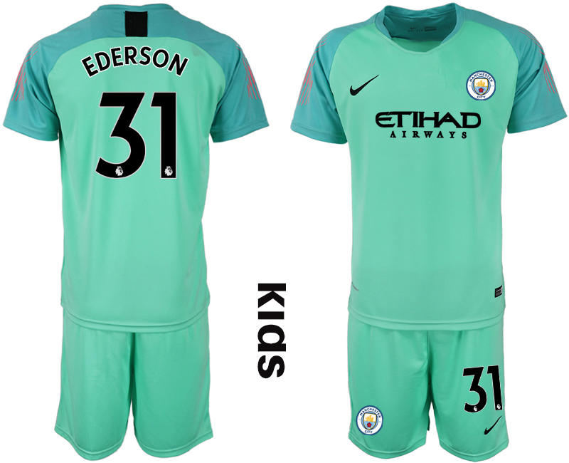 2018-19 Manchester City 31 EDERSON Green Youth Goalkeeper Soccer Jersey