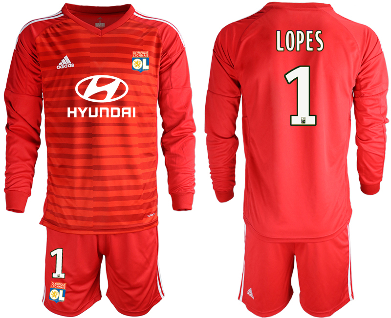 2018-19 Lyon 1 LOPES Red Long Sleeve Goalkeeper Soccer Jersey