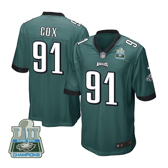 Nike Eagles 91 Fletcher Cox Green Youth 2018 Super Bowl Champions Game Jersey