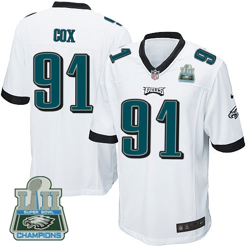 Nike Eagles 91 Fletcher Cox White Youth 2018 Super Bowl Champions Game Jersey