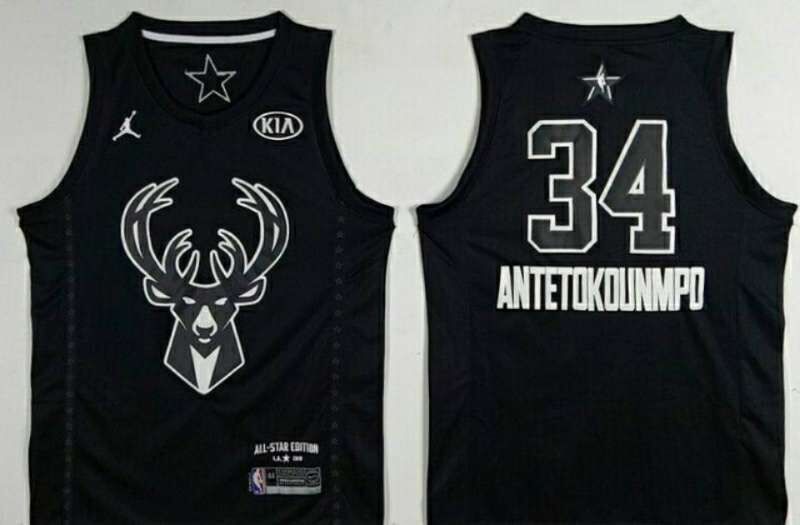 Bucks 34 Giannis Antetokounmpo Black 2018 All-Star Game Jordan Brand Authentic Jersey