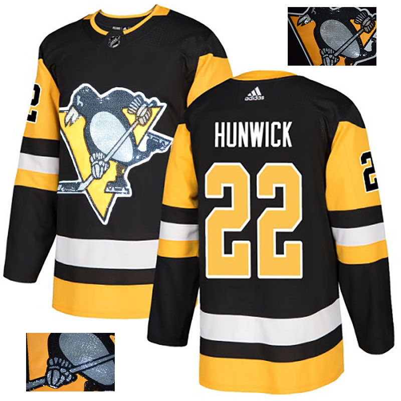 Penguins 22 Matt Hunwick Black Glittery Edition Adidas Jersey