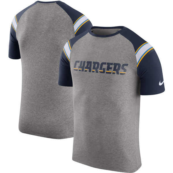 Los Angeles Chargers Nike Enzyme Shoulder Stripe Raglan T-Shirt Heathered Gray