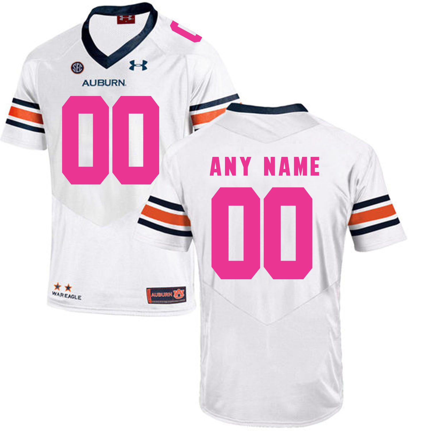 Auburn Tigers White Men's Customized 2018 Breast Cancer Awareness College Football Jersey