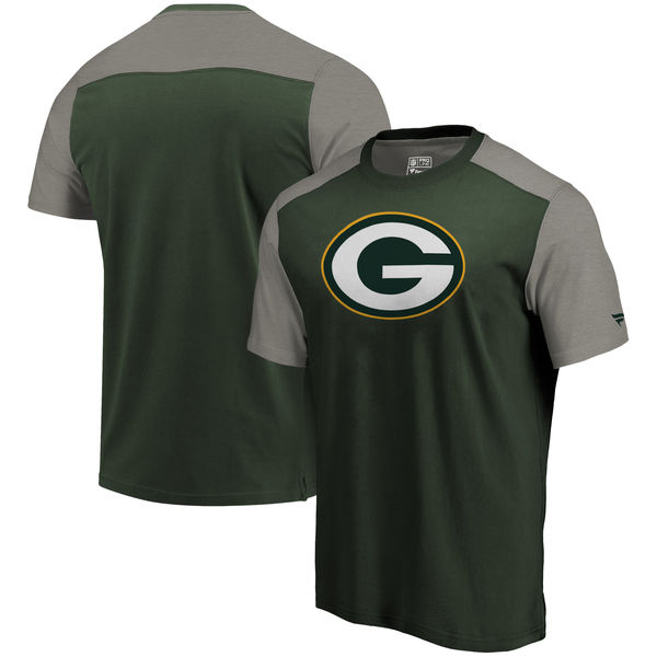 Green Bay Packers NFL Pro Line by Fanatics Branded Iconic Color Block T-Shirt GreenHeathered Gray