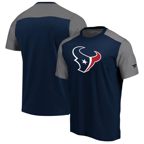 Houston Texans NFL Pro Line by Fanatics Branded Iconic Color Block T-Shirt NavyHeathered Gray