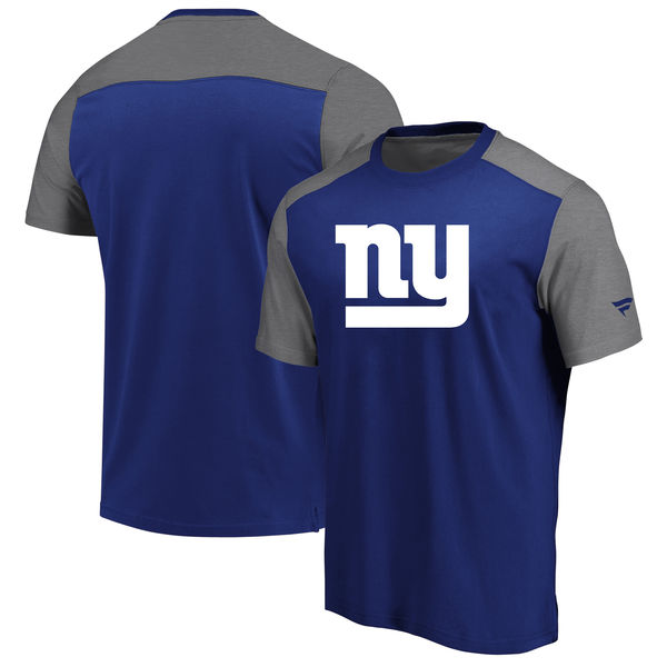 New York Giants NFL Pro Line by Fanatics Branded Iconic Color Block T-Shirt RoyalHeathered Gray