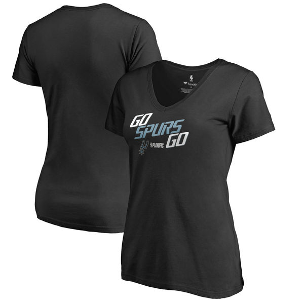 San Antonio Spurs Fanatics Branded Women's 2018 NBA Playoffs Slogan Plus Size V Neck T-Shirt Black