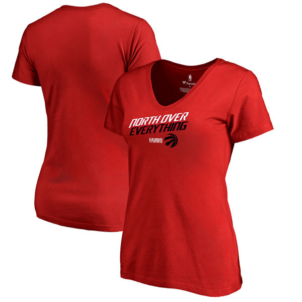 Toronto Raptors Fanatics Branded Women's 2018 NBA Playoffs Team Slogan Plus Size V Neck T-Shirt Red