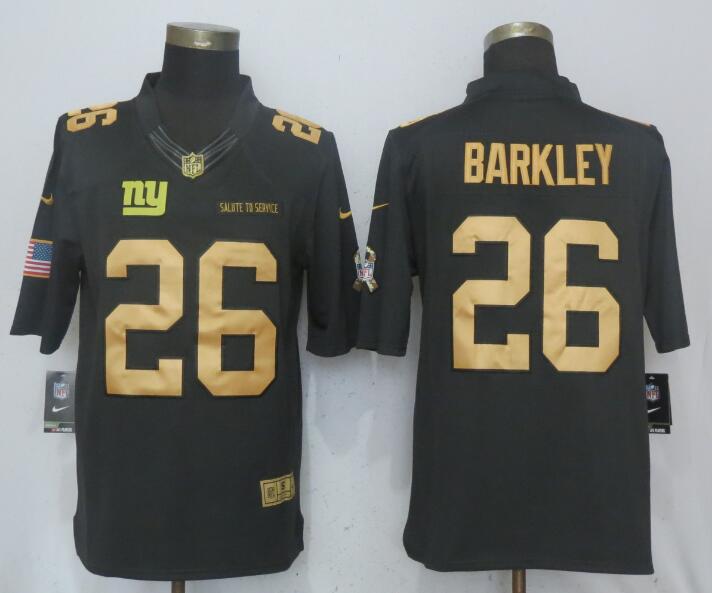 Nike Giants 26 Saquon Barkleyn Anthracite Gold Salute To Service Limited Jersey