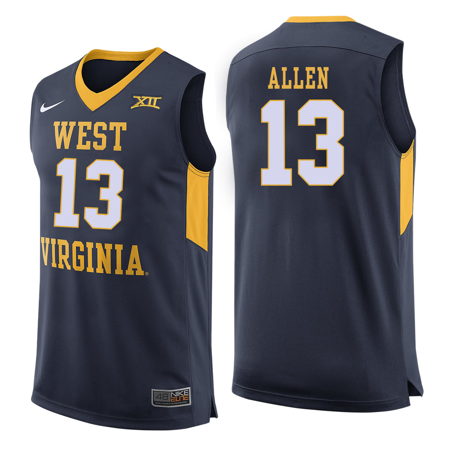 West Virginia Mountaineers 13 Teddy Allen Navy College Basketball Jersey