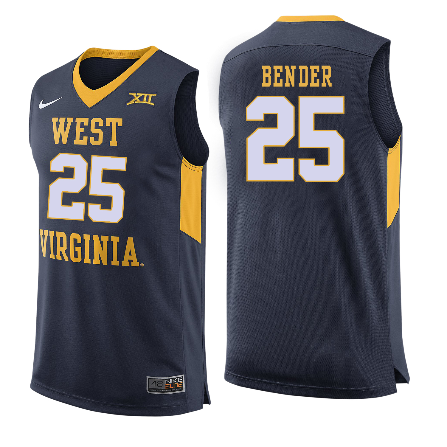West Virginia Mountaineers 25 Maciej Bender Navy College Basketball Jersey