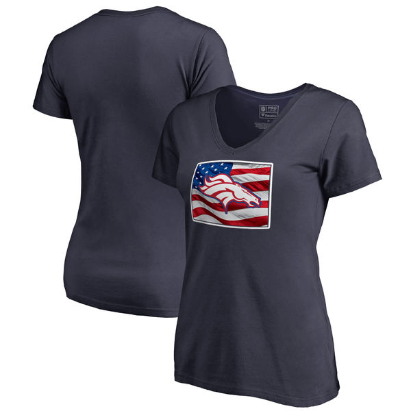 Denver Broncos Navy Women's NFL Pro Line by Fanatics Branded Banner State T-Shirt