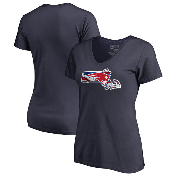New England Patriots Navy Women's NFL Pro Line by Fanatics Branded Banner State T-Shirt