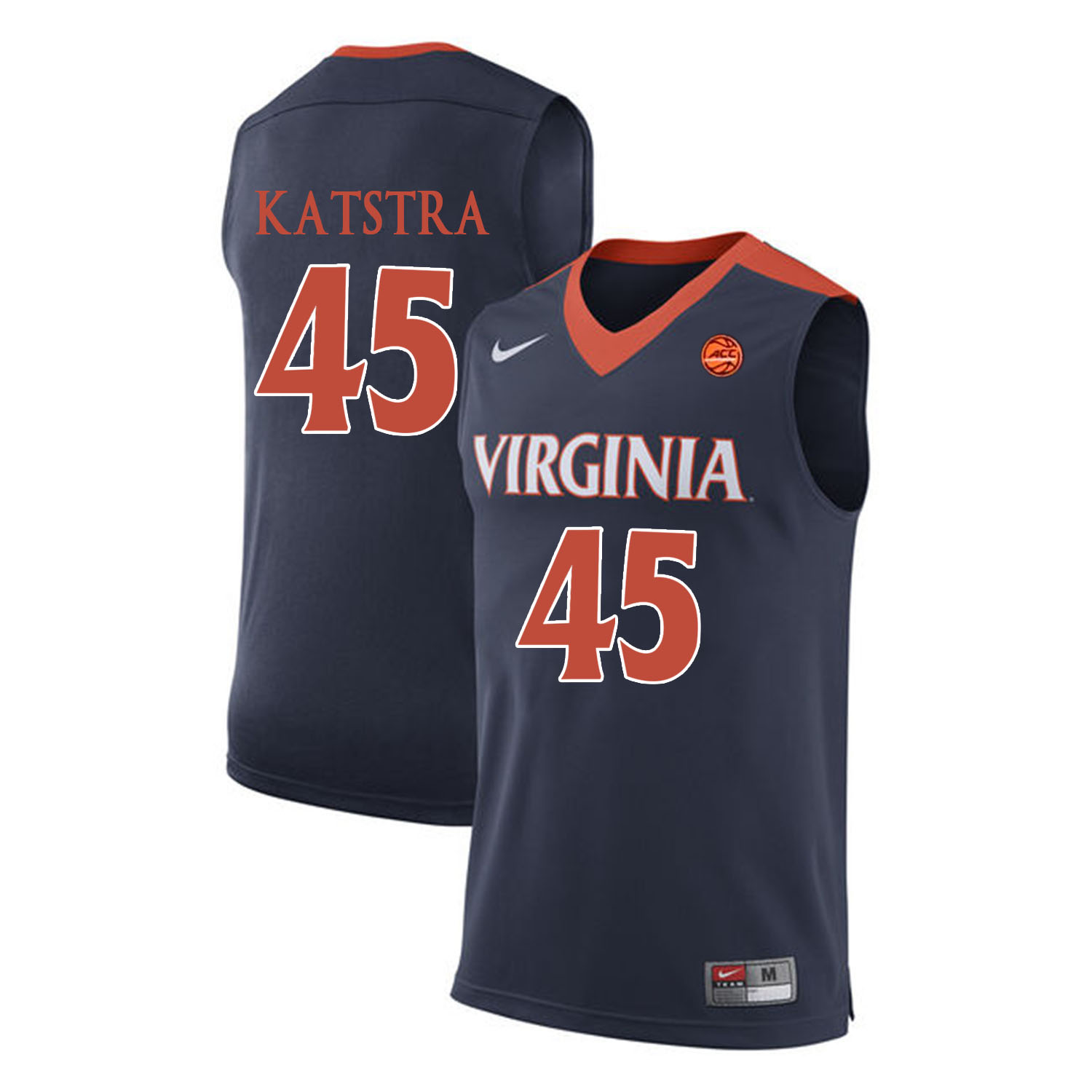 Virginia Cavaliers 45 Austin Katstra Navy College Basketball Jersey