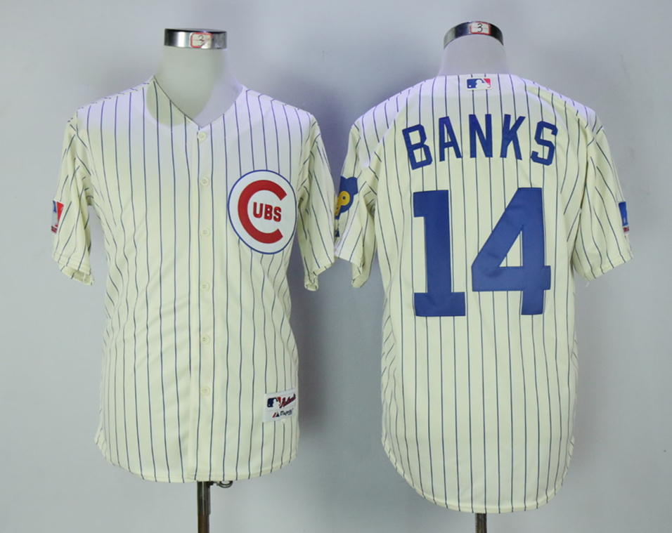 Cubs 14 Ernie Banks Cream 1969 Turn Back The Clcok Jersey
