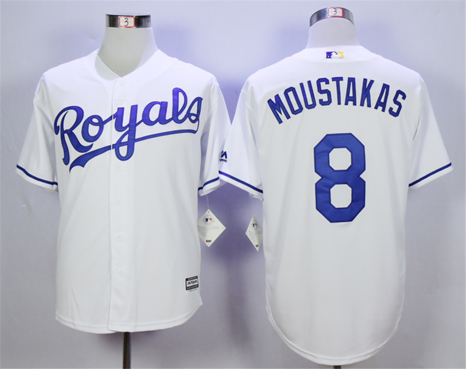 Royals 8 Mike Moustakas White Cool Base Jersey