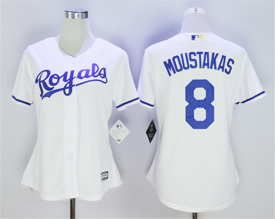 Royals 8 Mike Moustakas White Women Cool Base Jersey
