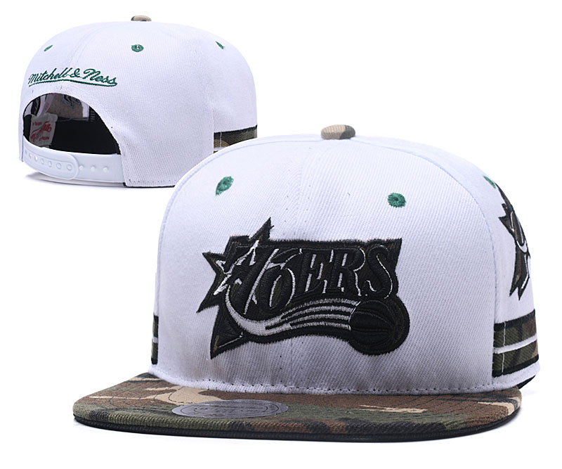 76ers White Team Logo Mitchell & Ness Adjustable Hat YD