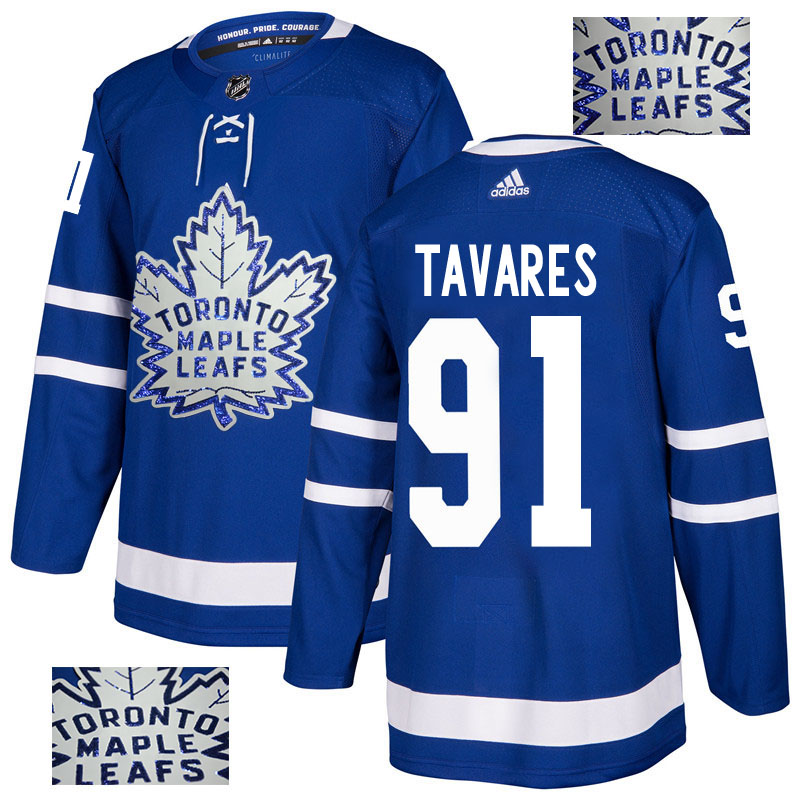 Maple Leafs 91 John Tavares Blue Glittery Edition Adidas Jersey