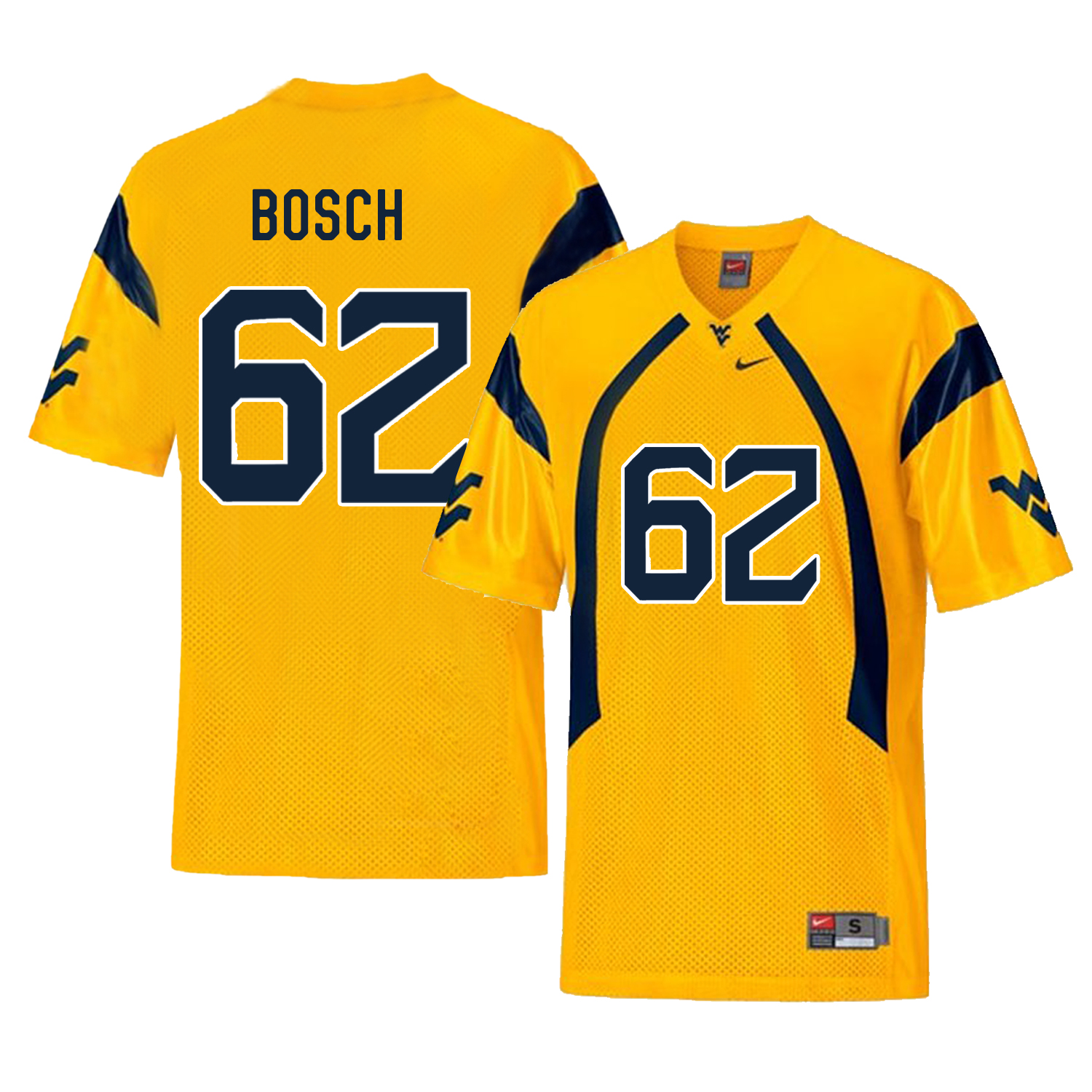 West Virginia Mountaineers 62 Kyle Bosch Gold College Football Jersey