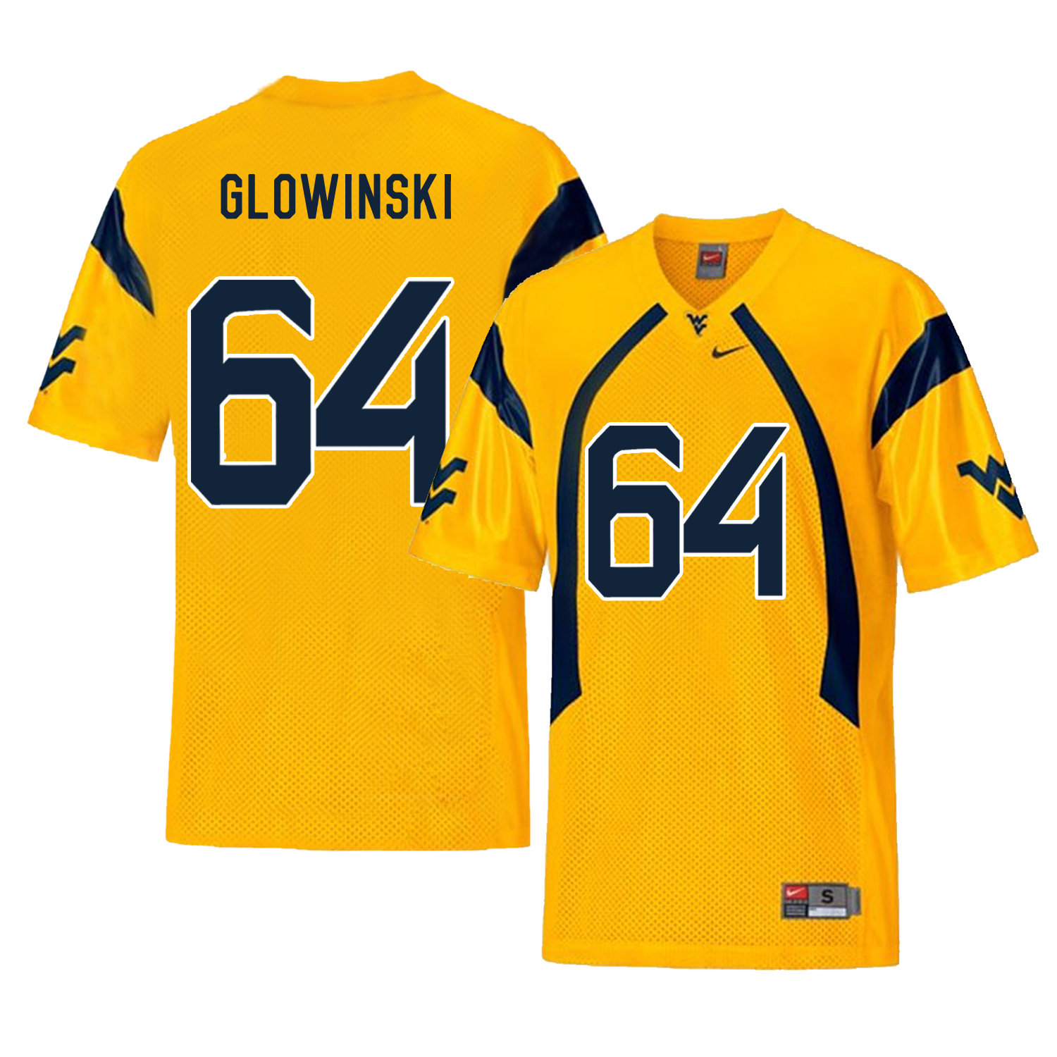 West Virginia Mountaineers 64 Mark Glowinski Gold College Football Jersey