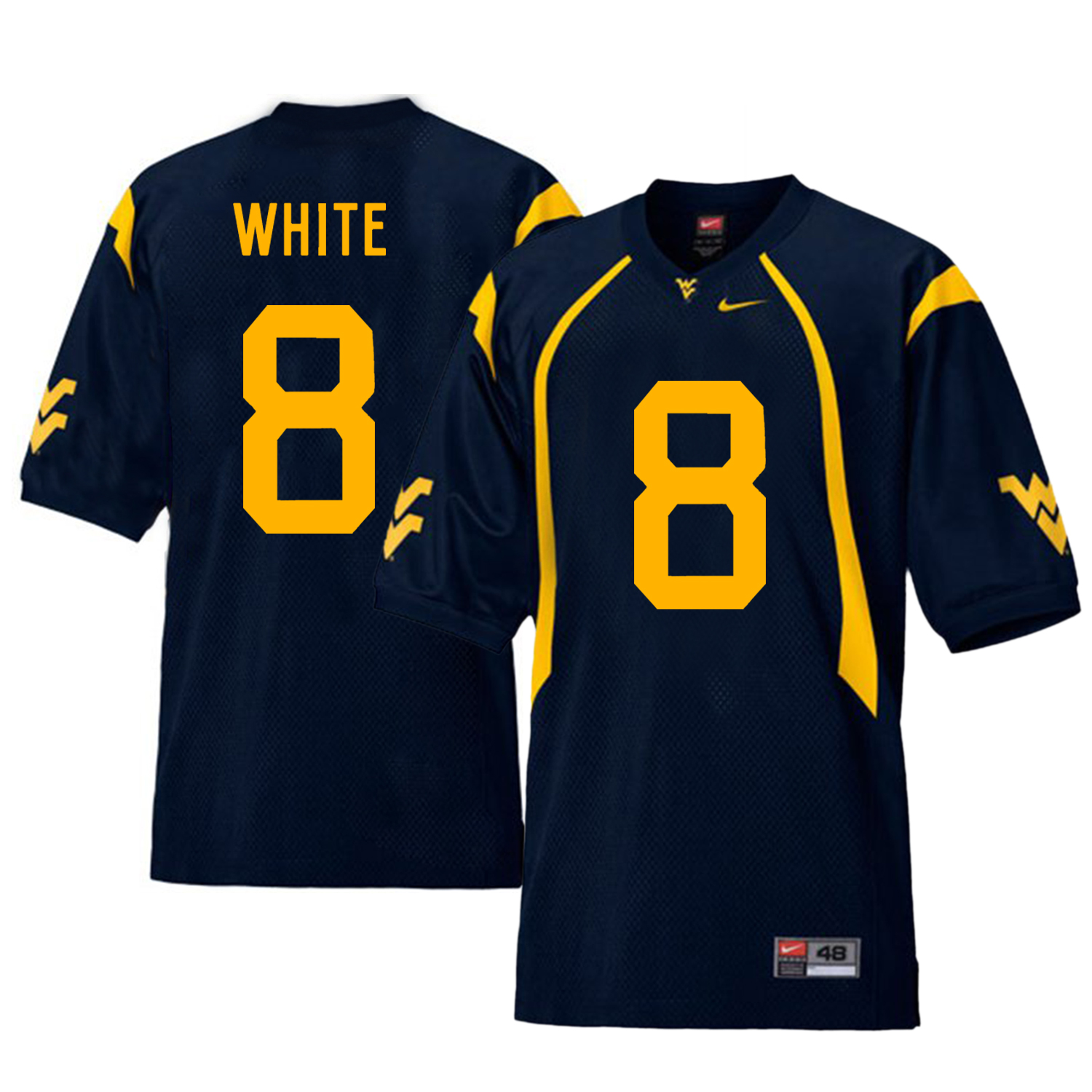 West Virginia Mountaineers 8 Kyzir White Navy College Football Jersey