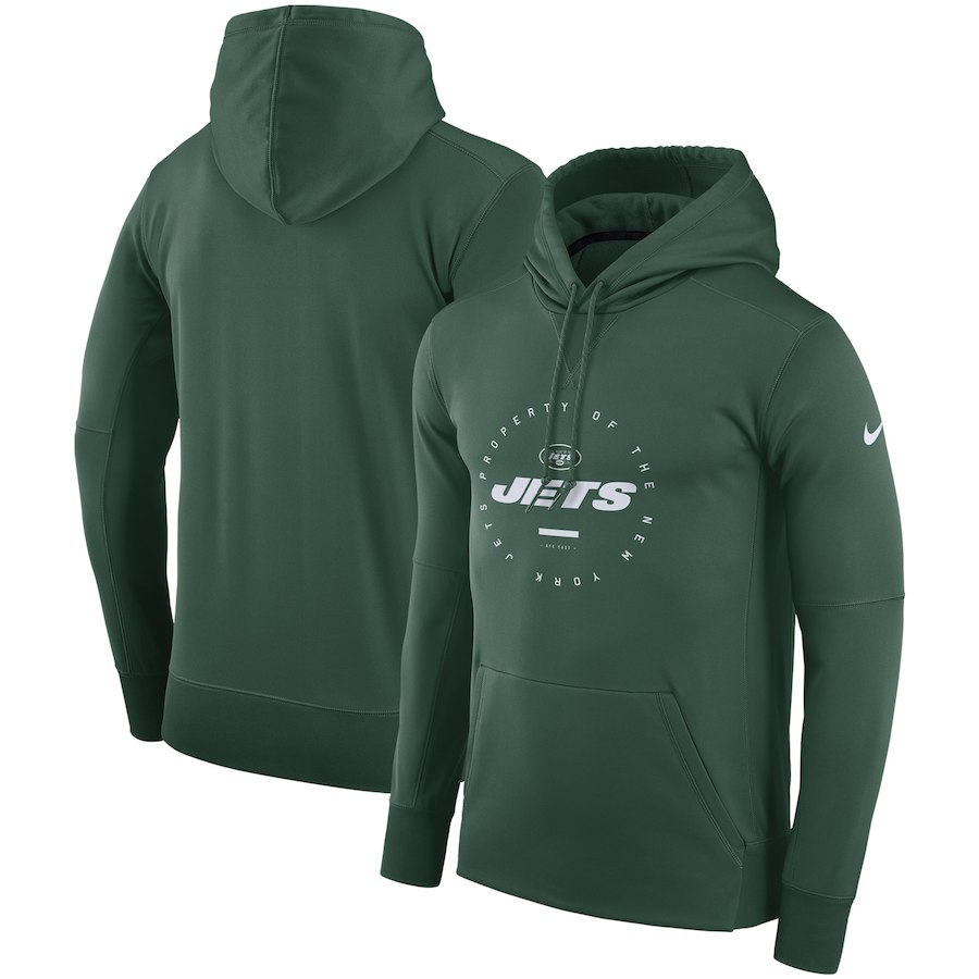 New York Jets Nike Sideline Property Of Wordmark Logo Performance Pullover Hoodie Green