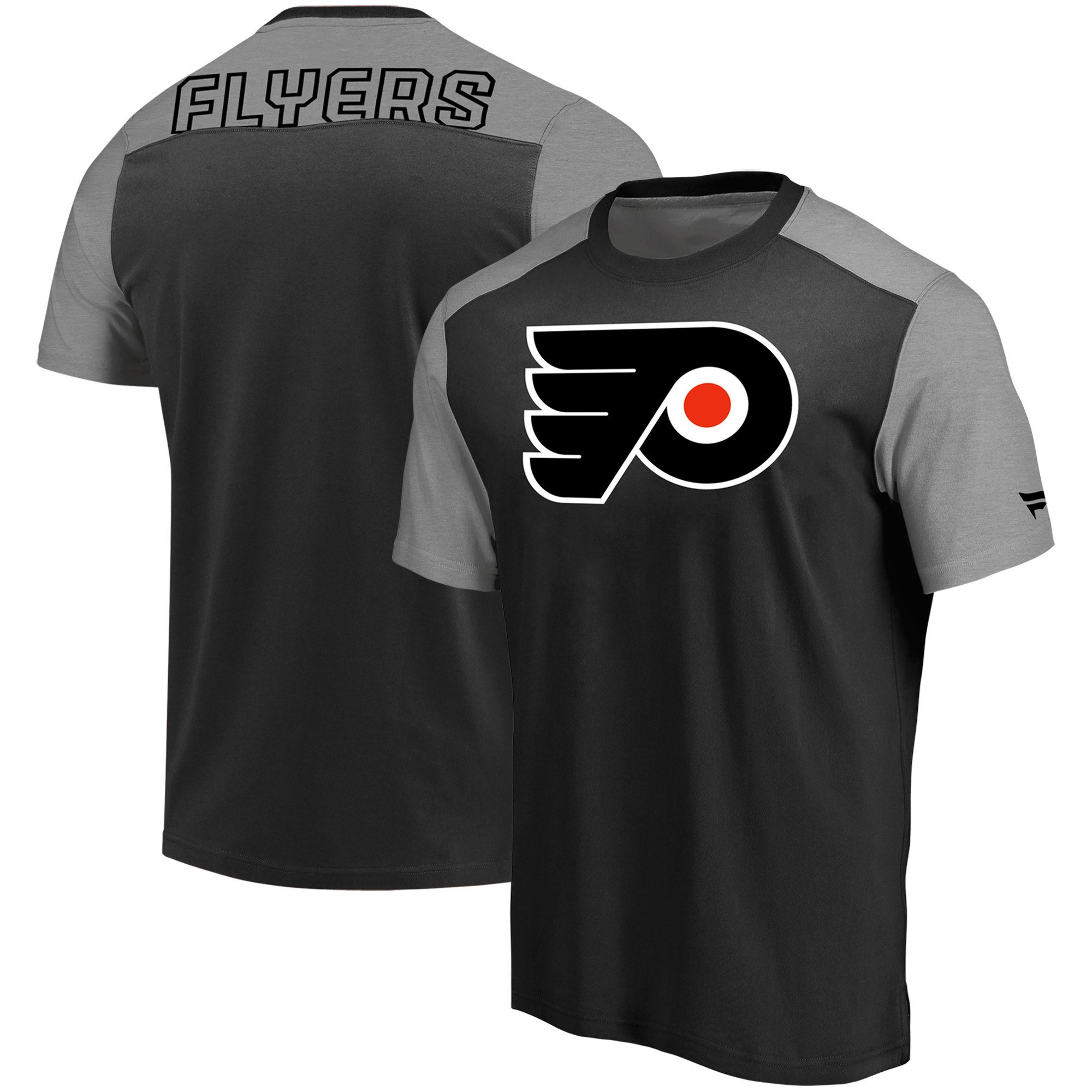 Philadelphia Flyers Fanatics Branded Iconic Blocked T-Shirt BlackHeathered Gray