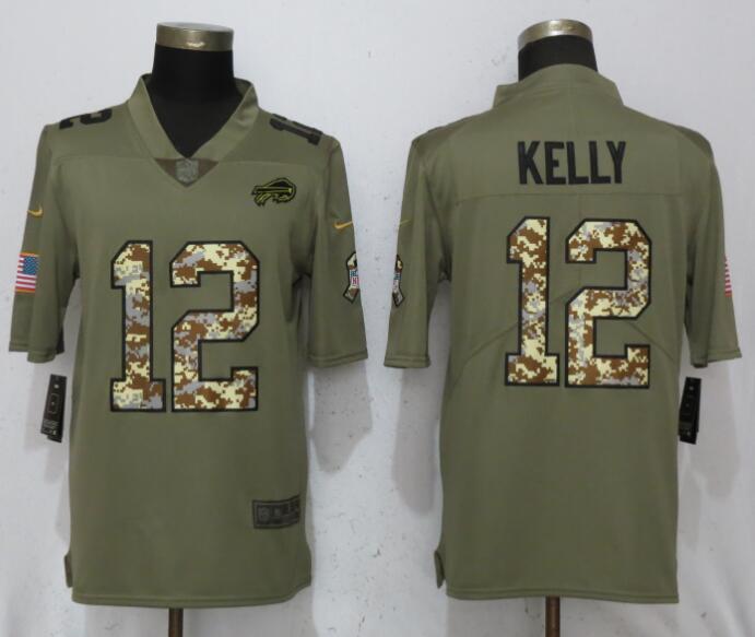 Nike Bills 12 Jim Kelly Olive Camo Salute To Service Limited Jersey