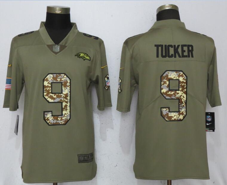 Nike Ravens 9 Justin Tucker Olive Camo Salute To Service Limited Jersey