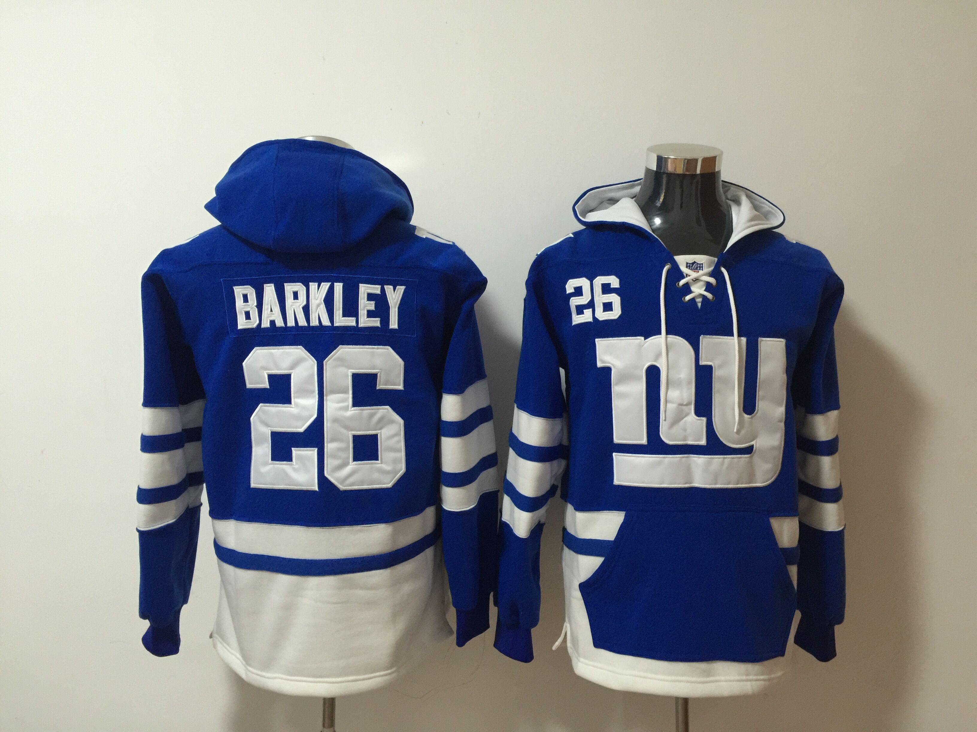 Nike Giants 26 Saquon Barkley Royal All Stitched Hooded Sweatshirt