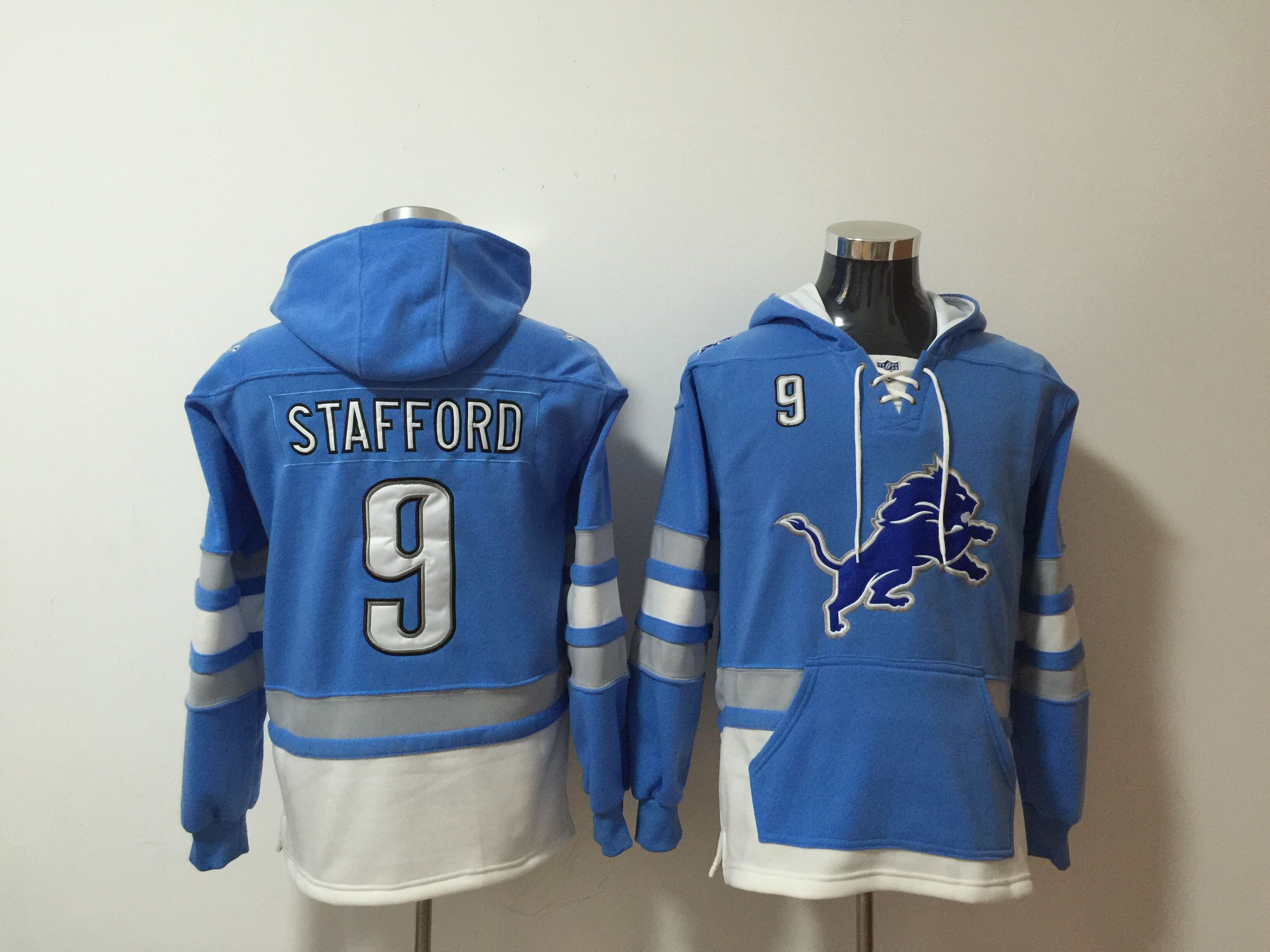 Nike Lions 19 Matthew Stafford Blue All Stitched Hooded Sweatshirt