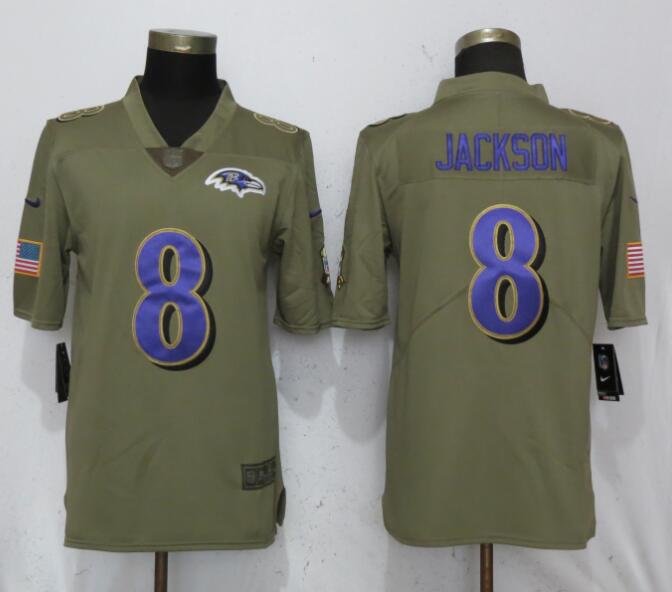 Nike Ravens 8 Lamar Jackson Olive Salute To Service Limited Jersey