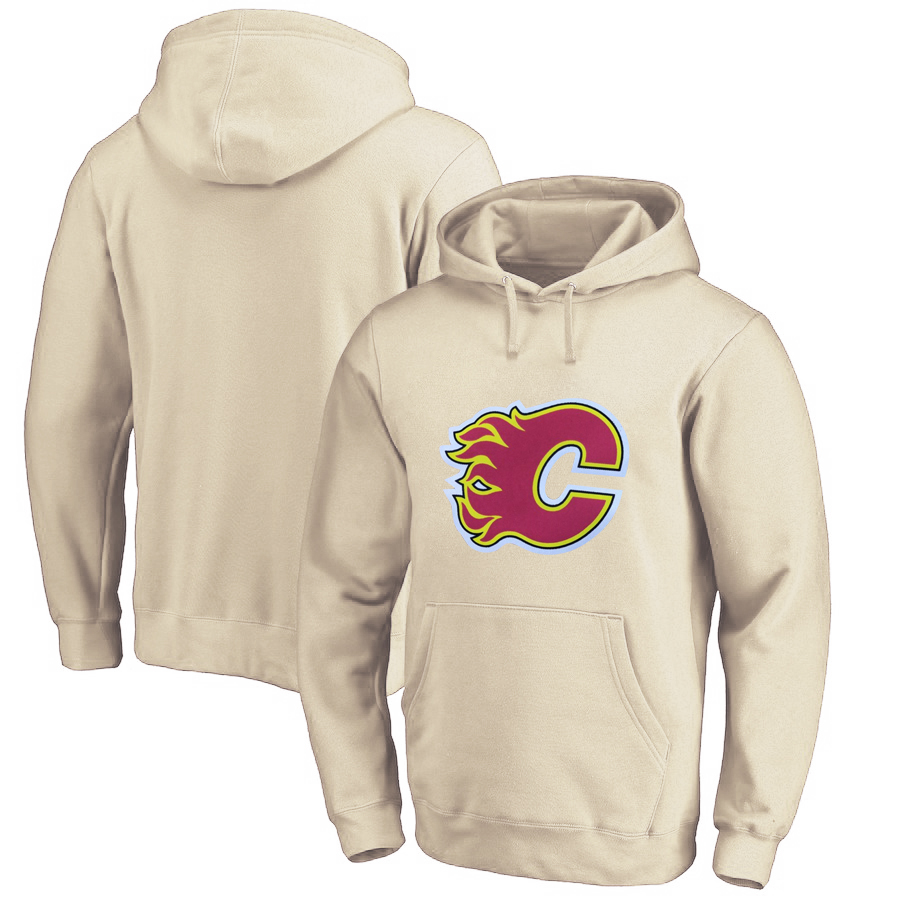 Calgary Flames Cream All Stitched Pullover Hoodie