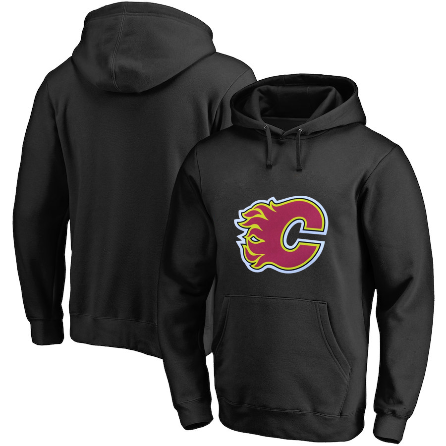 Calgary Flames Dark Black All Stitched Pullover Hoodie