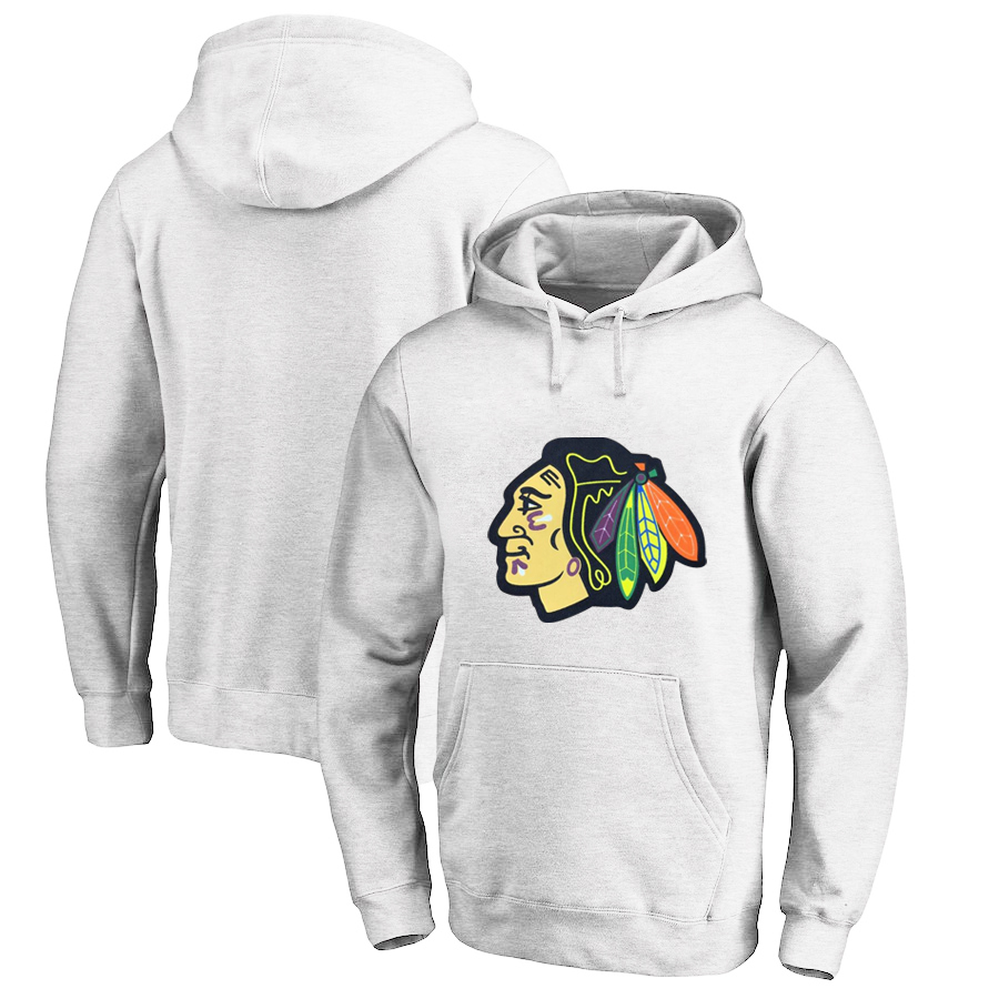 Chicago Blackhawks White All Stitched Pullover Hoodie